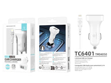 Techancy TC6401 Carregador de Carro Duplo USB 2.4A com Cabo Lightning Branco-4