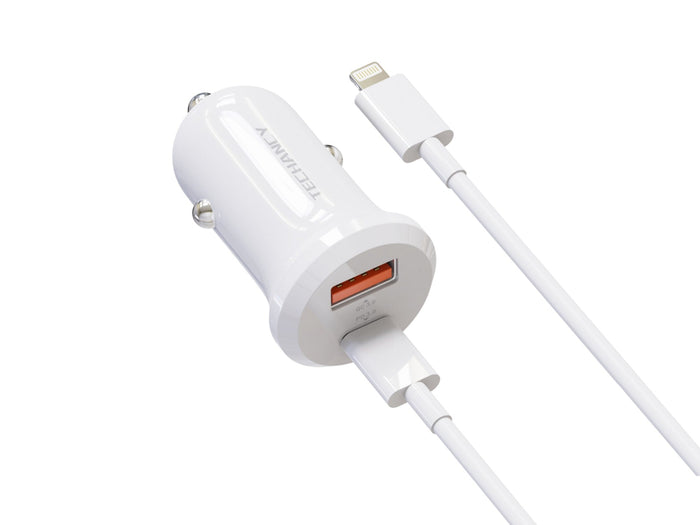 Fehér Techancy TC6428 autós töltő USB-A és USB-C porttal