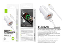 Fehér Techancy TC6428 autós töltő USB-C kábellel