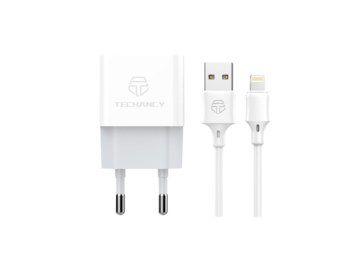 Fehér Techancy USB-A hálózati töltő Lightning kábellel