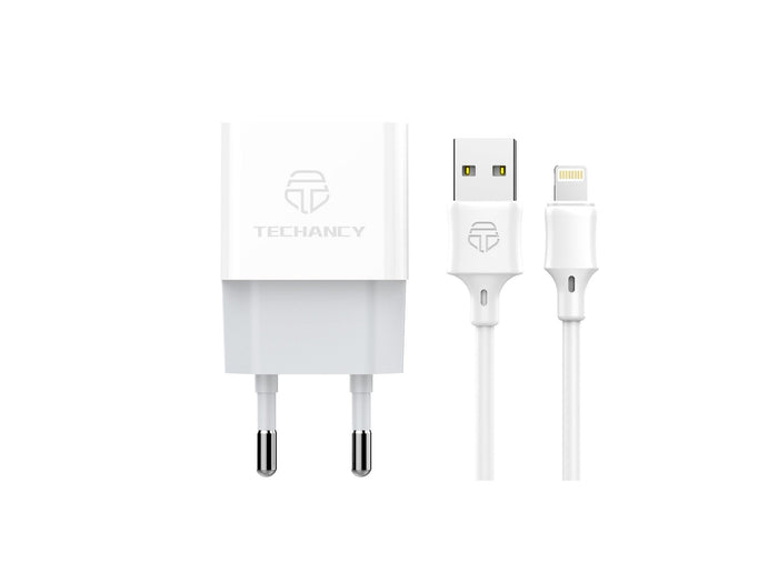 Fehér Techancy USB-A hálózati töltő Lightning kábellel