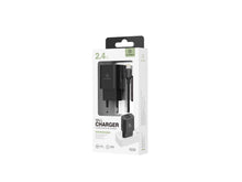 Fekete Techancy TA2790 fali töltő két USB-porttal és Lightning kábellel