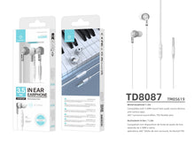 Fehér Techancy TD8087 vezetékes fülhallgató 3,5 mm-es csatlakozóval