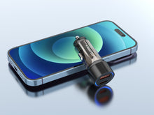 Techancy fekete átlátszó autós töltő USB-A és USB-C porttal