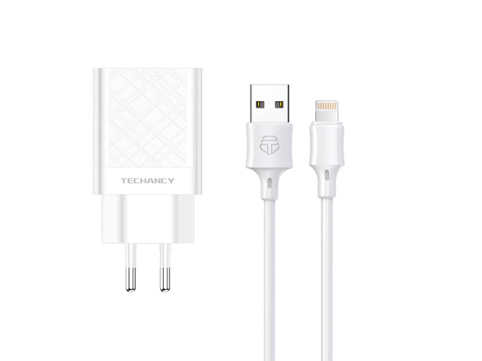 Fehér Techancy dupla USB töltő kábelkészlettel
