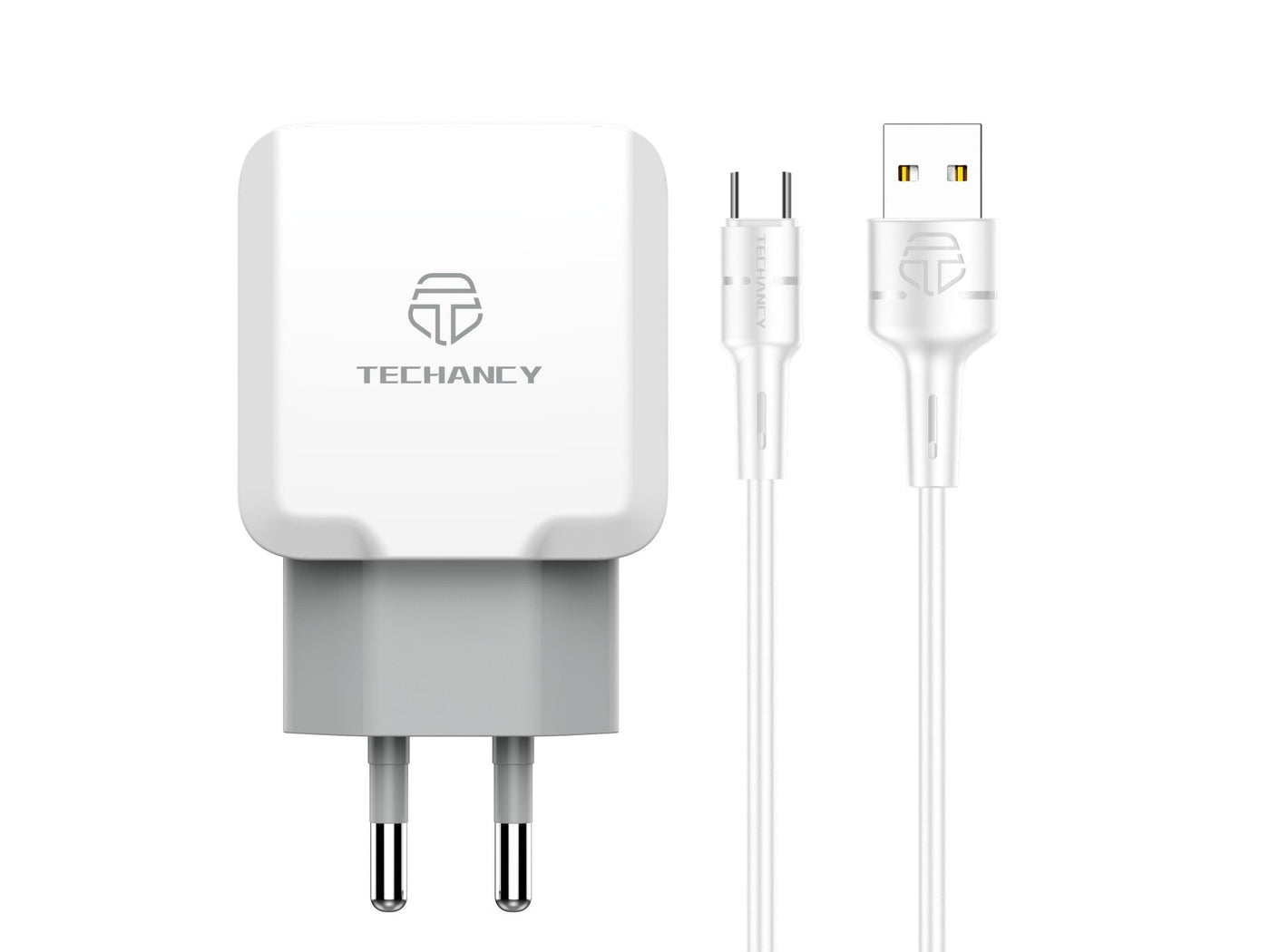 Fehér Techancy dupla USB-A fali töltő USB-C kábellel