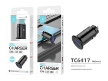 Fekete Techancy TC6417 mini autós töltő két USB-porttal