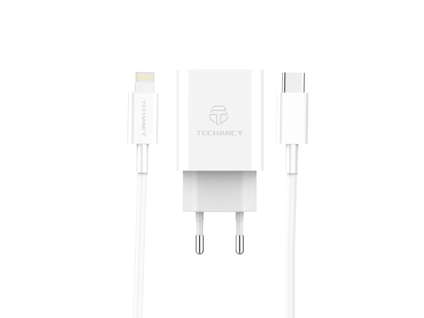 Fehér Techancy PD fali töltő Type-C–iP kábellel