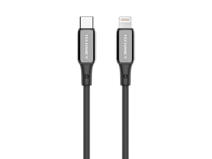 Fekete Techancy USB-C–Lightning kábel alumínium csatlakozóval
