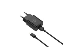 Fekete Techancy TA2790 fali töltő két USB-porttal és Lightning kábellel