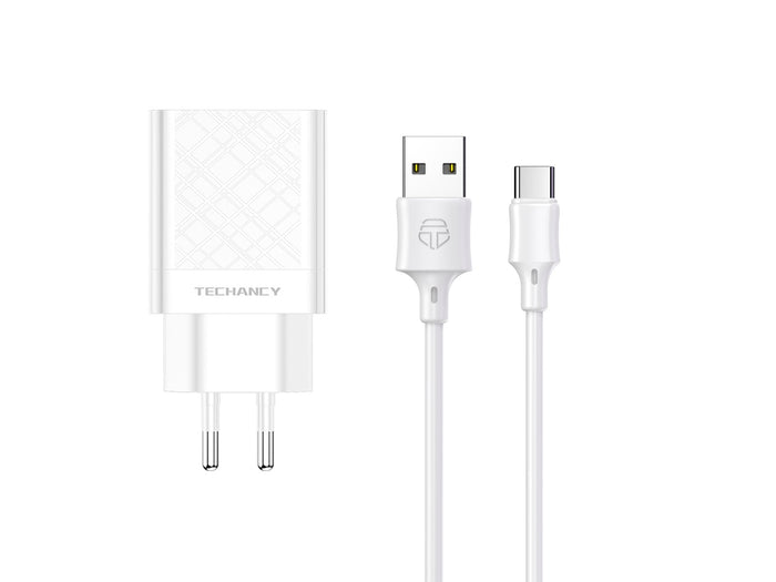 Fehér Techancy USB töltő USB-C kábellel