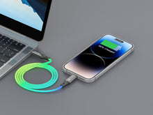 Fekete Techancy USB-C–Lightning kábel RGB világítással