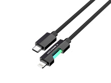 Fekete Techancy USB-C–Lightning kábel RGB világítással