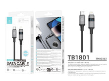 Fekete Techancy USB-C–Lightning kábel LED kijelzővel