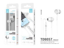 Fehér Techancy TD8057 vezetékes fülhallgató