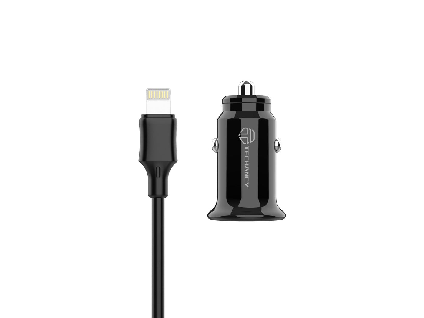 Fekete Techancy TC6408 mini autós töltő Lightning kábellel