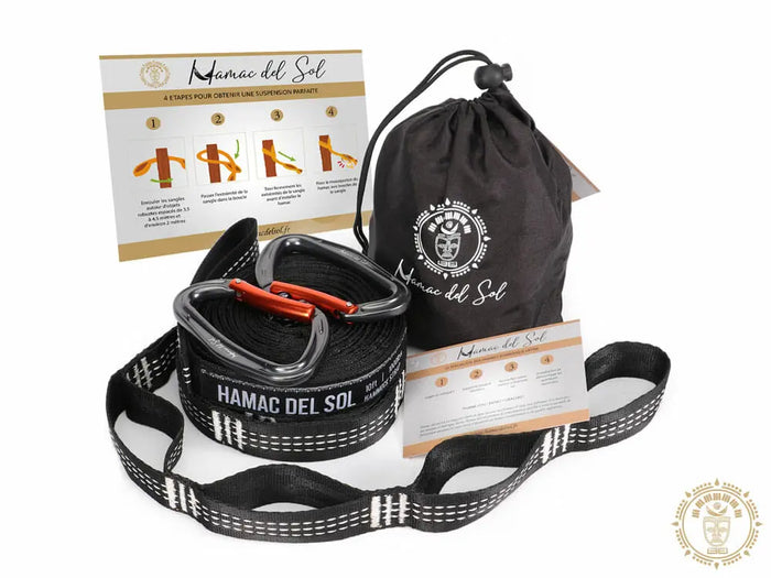 Eco-friendly green hammock strap kit with carabiners and carrying bag