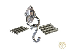 Stainless steel hammock wall mounting kit with plates, rings, hooks and screws