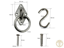Stainless steel hammock wall mounting kit with plates, rings, hooks and screws