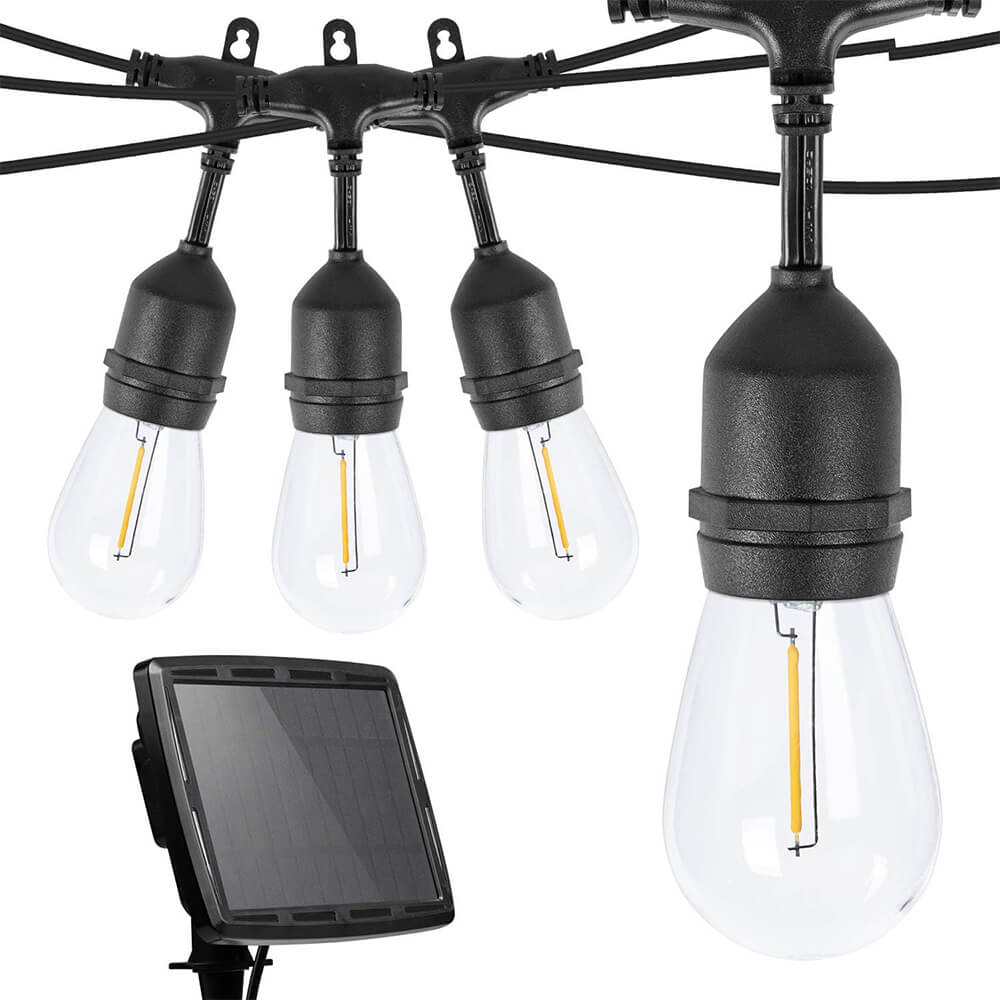 Kültéri szolár dekor égősor, 15 db E27 LED lámpával, 15m-0