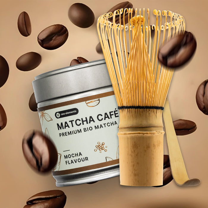 Matcha kávé kezdő szett bambusz habverővel és kanállal