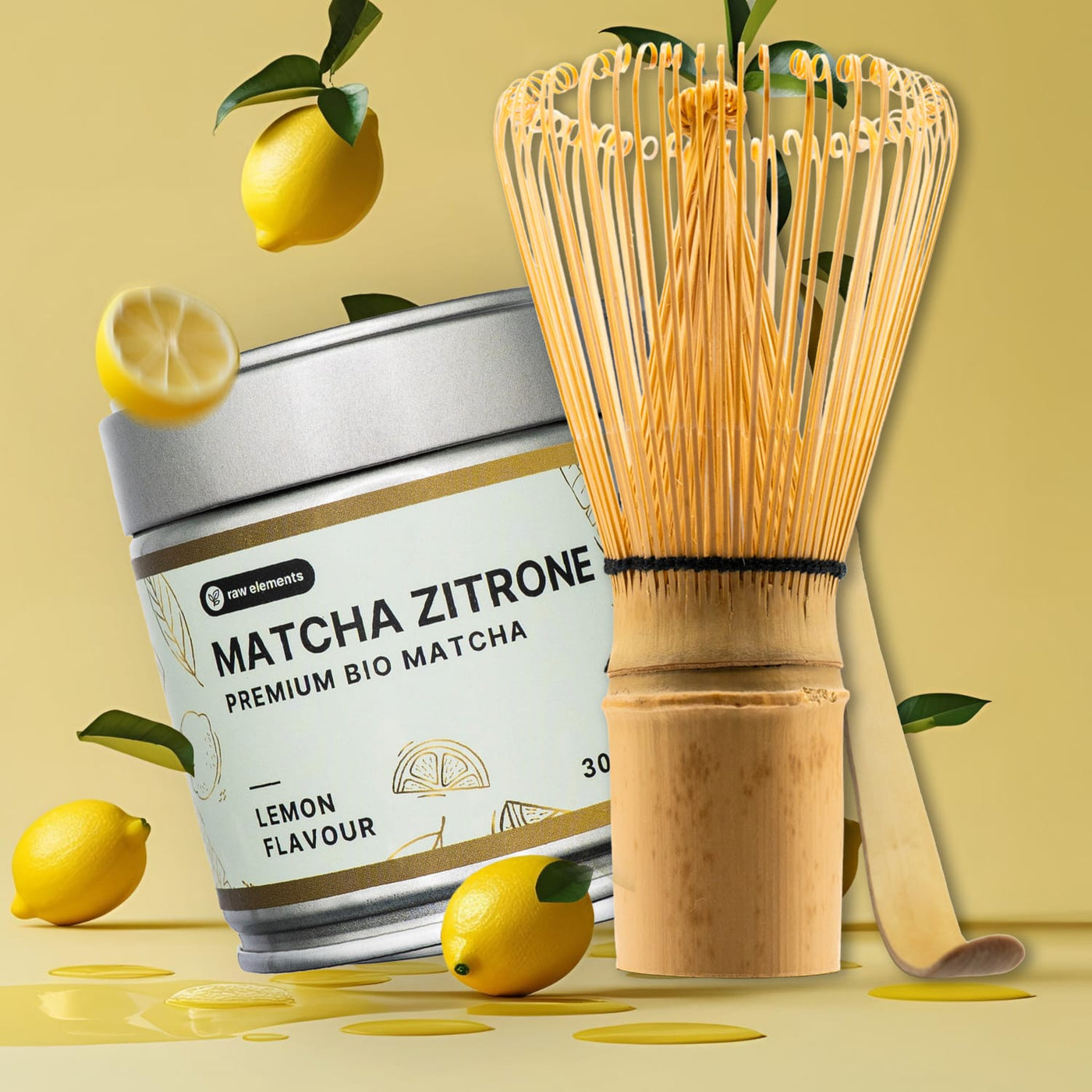 Citromos matcha kezdő szett bambusz eszközökkel