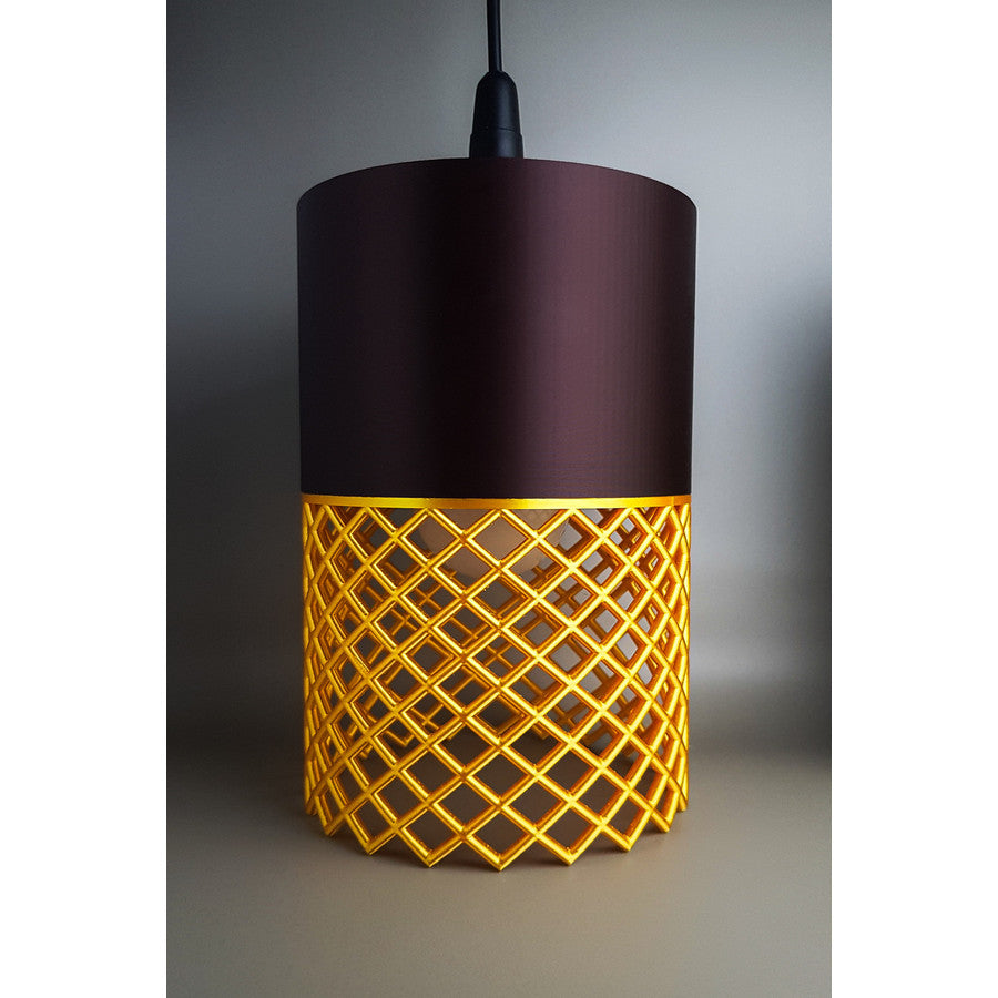 Vertex Moro Aura 3D printed pendant light in satin brown and golden yellow