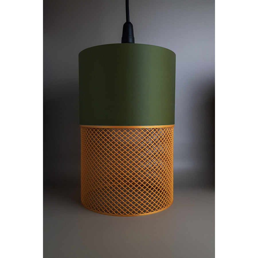 Loom Moss Dune 3D printed pendant lamp in moss green and warm golden Dune tones