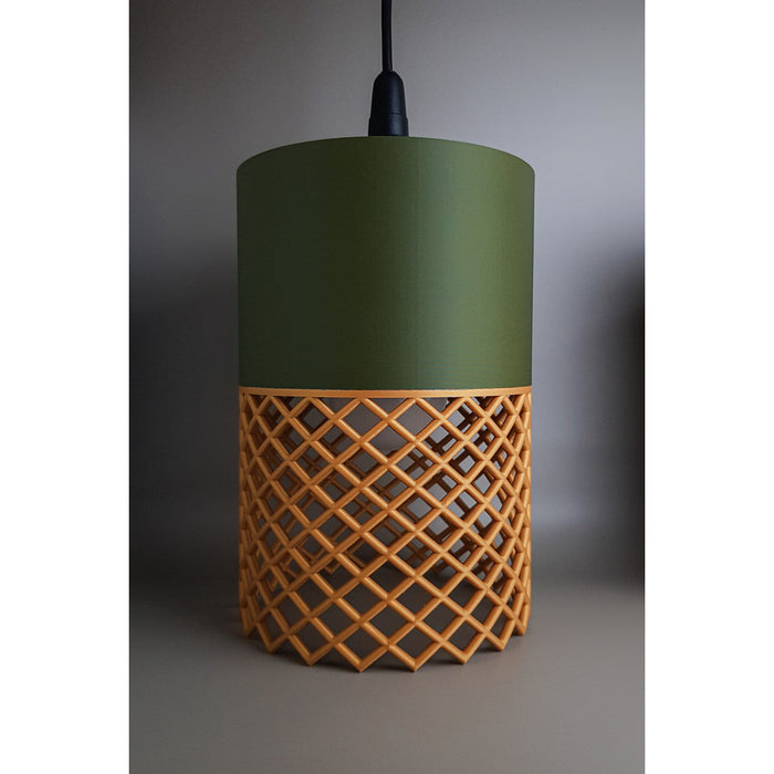 Vertex Moss Dune 3D printed lamp in moss green and warm dune brown