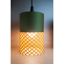 Vertex Moss Dune 3D printed lamp in moss green and warm dune brown
