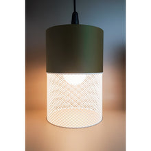 Loom Moss Ivory pendant light with matte moss green and ivory lattice shade