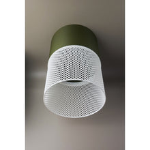 Loom Moss Ivory pendant light with matte moss green and ivory lattice shade