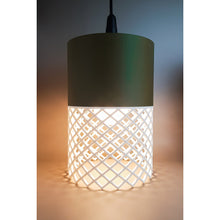 Moss green and ivory 3D printed Vertex pendant light with geometric open-pattern shade