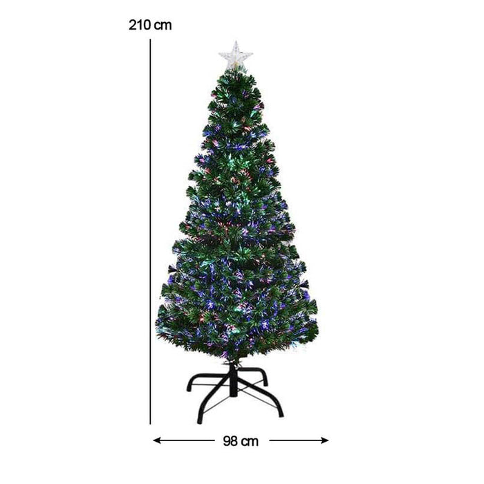 210 cm-es műfenyő optikai szálakkal és színes LED-ekkel