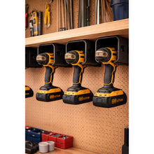 HEX-DOCK under-shelf holder for storing a cordless drill or screwdriver