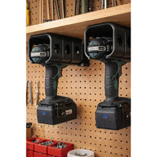 HEX-DOCK under-shelf holder for storing a cordless drill or screwdriver