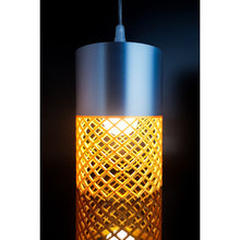 Nebula Aura modern pendant lamp with silver-grey cylinder and glossy gold patterned lower section