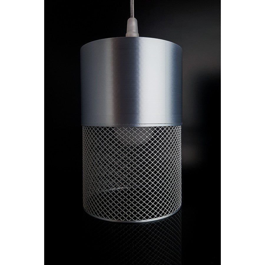 Nebula Max brushed silver pendant lamp with dark silver lattice detail