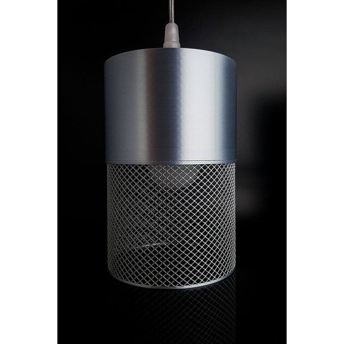 Nebula Max brushed silver pendant lamp with dark silver lattice detail