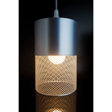 Nebula Max brushed silver pendant lamp with dark silver lattice detail