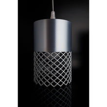 Vertex Nebula Max industrial pendant light with silver-grey cylinder and dark lattice lower section