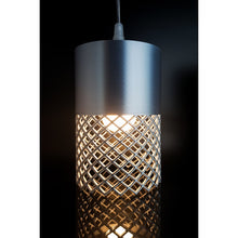 Vertex Nebula Max industrial pendant light with silver-grey cylinder and dark lattice lower section