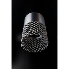 Vertex Nebula Max industrial pendant light with silver-grey cylinder and dark lattice lower section