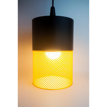 Loom Onyx Aura 3D printed pendant light with black top and golden yellow mesh lower shade