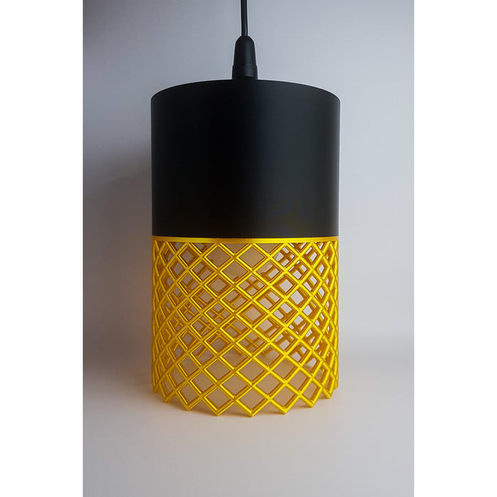 Vertex Onyx Aura 3D printed pendant light with black upper section and golden-yellow lower element