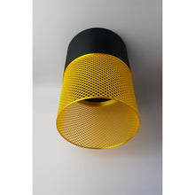 Loom Onyx Aura 3D printed pendant light with black top and golden yellow mesh lower shade