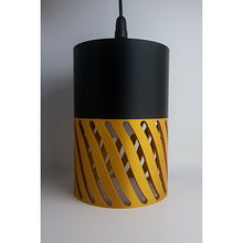 Sylwave Onyx Dune 3D printed pendant light with black top and golden yellow spiral shade