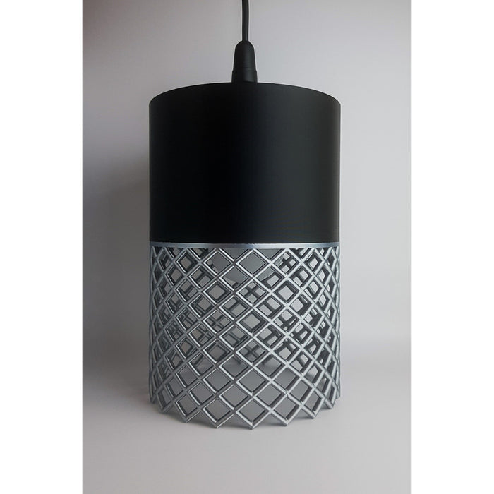 Vertex Onyx Nebula 3D printed pendant light with black and silver geometric design