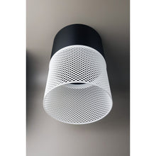 Loom Onyx Ivory 3D printed pendant light with black upper section and ivory mesh-style lower shade