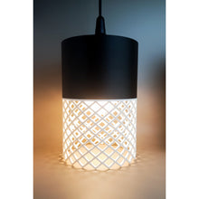 Vertex Onyx Ivory 3D printed pendant light with black upper section and textured ivory lower shade